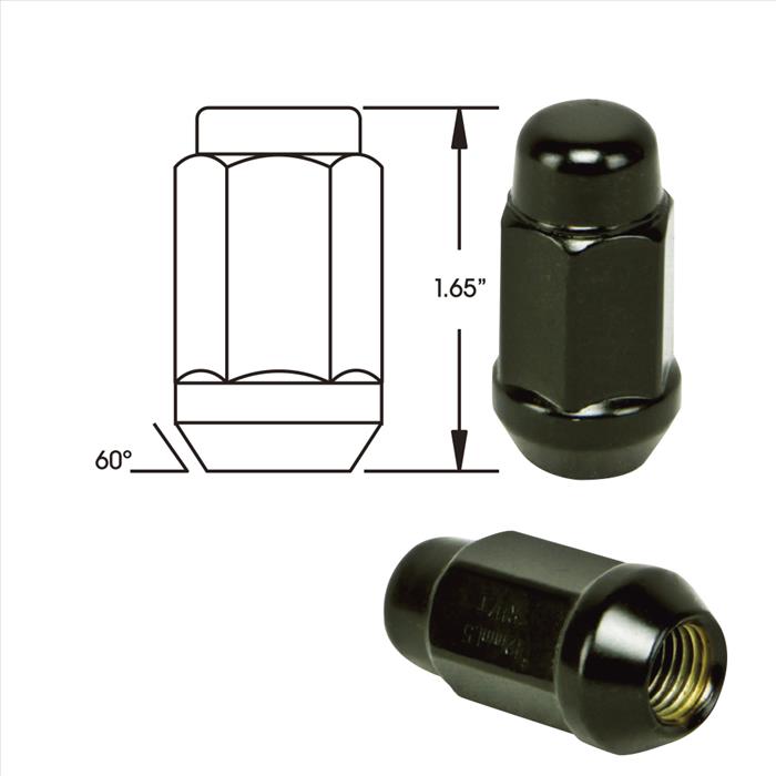Heat Treated XL Black Bulge Acorn Lugs - 3/4 Inch Hex Anodized Black